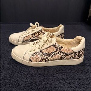 Circus by Sam Edelman Cream and Tan Snake Print Sneakers
